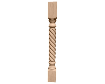 3 3/4in.W x 3 3/4in.D x 35 1/2in.H Hamilton Rope Cabinet Column (Top Block: 6 1/8in., Bottom Block: 7 1/8in.), Rubberwood
